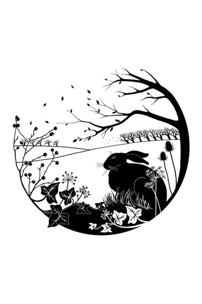 Black & White Florals: Hare Silhouette by Vicki Hunt