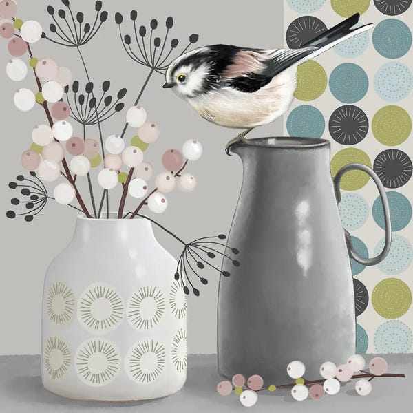 Vicki Hunt: Long Tailed Tit And Snow Berries by Vicki Hunt