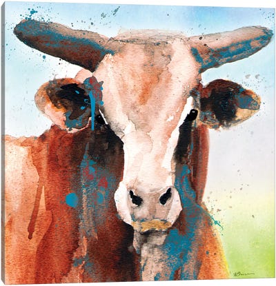 Bull Blue Canvas Art Print - Bull Art