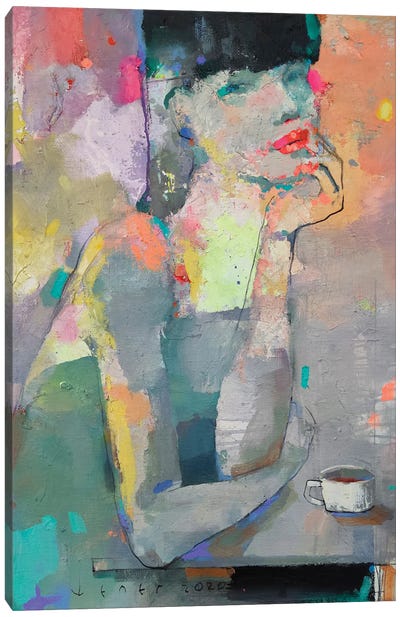 She just loves coffee Canvas Art Print - Viktor Sheleg