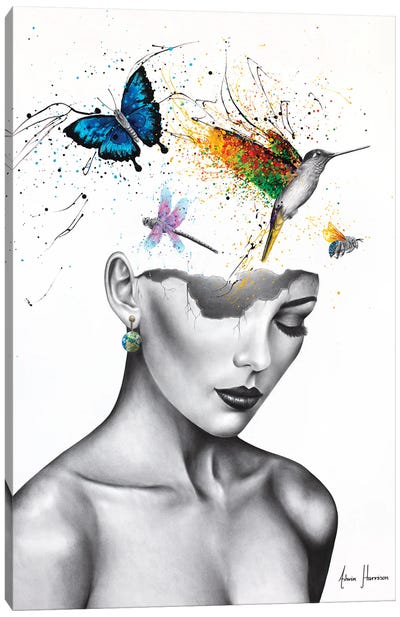 World In Her Mind Canvas Art Print - Hyper-Realistic & Detailed Drawings