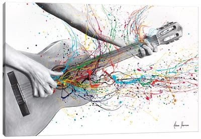 Acoustic Guitar Solo Canvas Art Print - Hyper-Realistic & Detailed Drawings