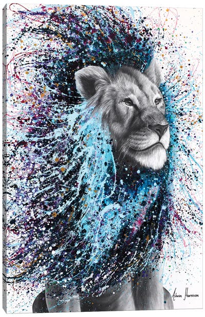 Dream Of A Lion Canvas Art Print - Teal Art