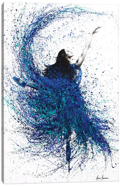 Teal Wave Dance Canvas Art Print - Happiness Art
