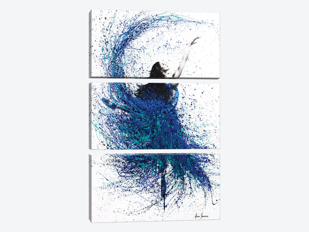 Teal Wave Dance by Ashvin Harrison 3-piece Canvas Art Print