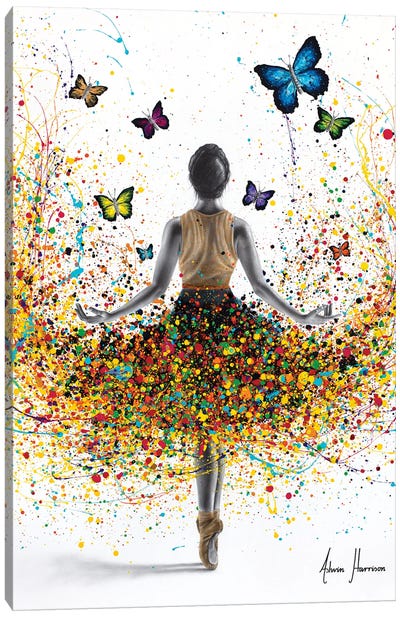 Rainbow Butterfly Ballerina Canvas Art Print - Hyper-Realistic & Detailed Drawings