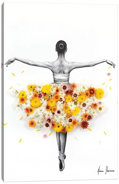 Flower Ballerina Canvas Art Print - Hyper-Realistic & Detailed Drawings