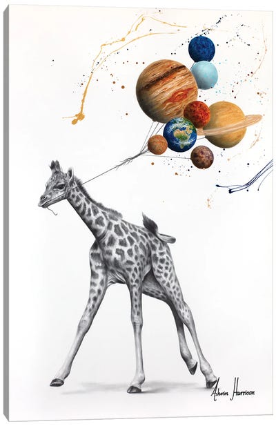Giraffe Universe Canvas Art Print - Kids Astronomy & Space Art