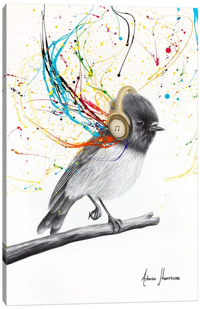 Birdie Beats Canvas Art Print - Hyper-Realistic & Detailed Drawings