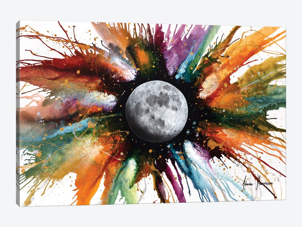 Abstract Universe- Rainbow Moon by Ashvin Harrison 1-piece Canvas Art Print