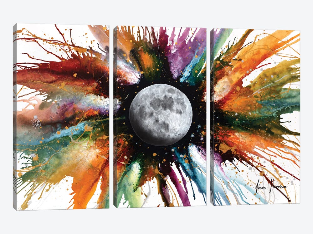 Abstract Universe- Rainbow Moon by Ashvin Harrison 3-piece Canvas Print