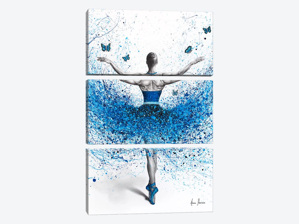 Blue Butterfly Ballerina by Ashvin Harrison 3-piece Canvas Art Print