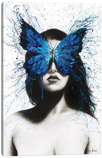 Butterfly Mind Canvas Art Print - Black, White & Blue Art