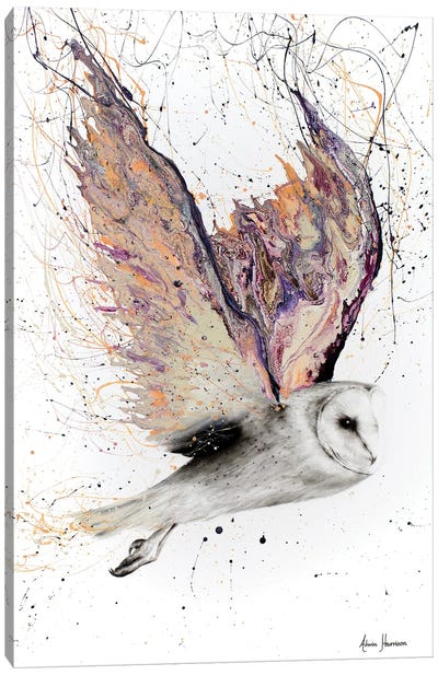 Heart Winged Owl Canvas Art Print - Hyper-Realistic & Detailed Drawings