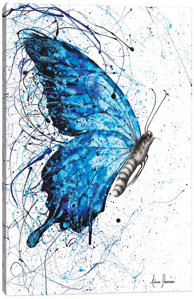 Blue Butterfly Rains Canvas Art Print - Butterfly Art