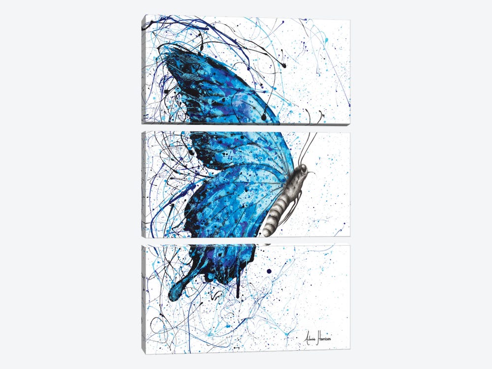 Blue Butterfly Rains by Ashvin Harrison 3-piece Canvas Art
