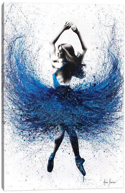 Grace Ballerina Canvas Art Print - Black, White & Blue Art