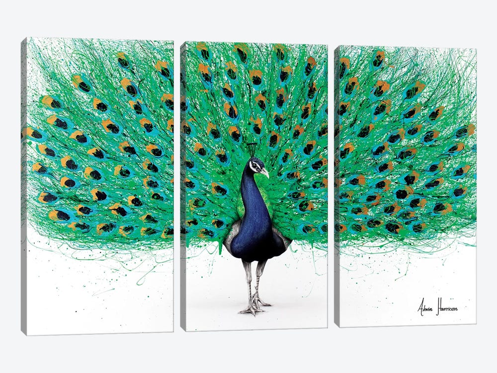Proud Peacock by Ashvin Harrison 3-piece Canvas Print