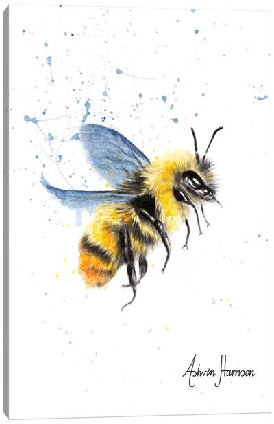 Sun Bee Canvas Art Print - Black, White & Yellow Art