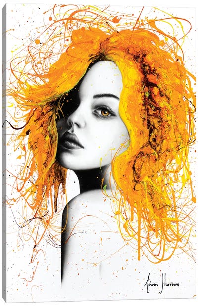 Sunflower Girl Canvas Art Print - Black, White & Yellow Art