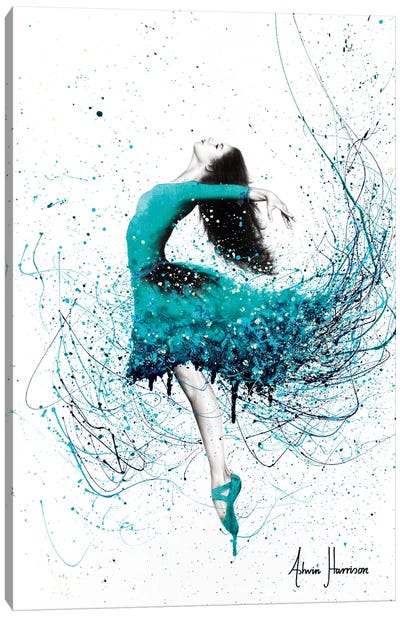 Turquoise Ocean Dancer Canvas Art Print - Hyper-Realistic & Detailed Drawings