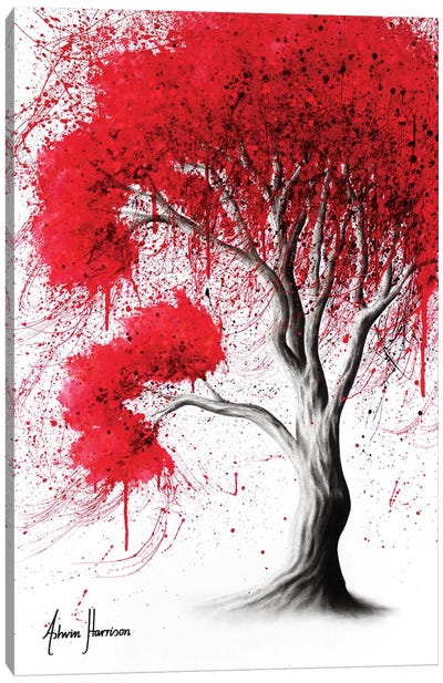 Scarlet Fall Tree Canvas Art Print - Hyper-Realistic & Detailed Drawings