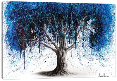 Blue Moonlight Tree Canvas Art Print - Hyper-Realistic & Detailed Drawings