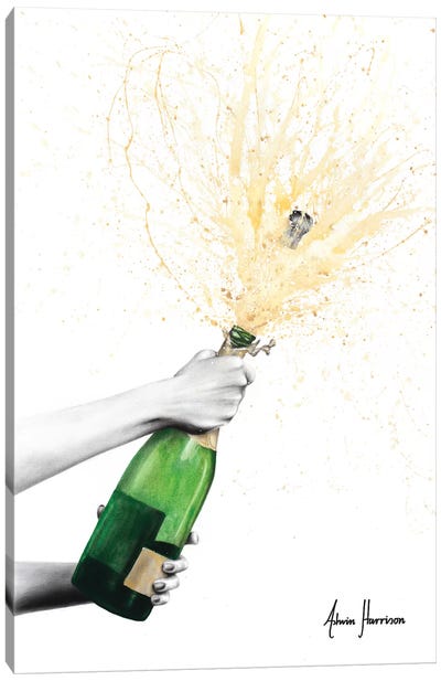 Champagne Celebration Canvas Art Print - Hyper-Realistic & Detailed Drawings