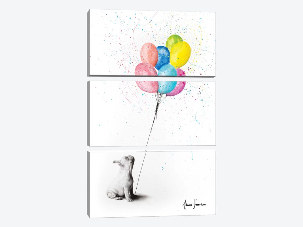 The French Bulldog And The Balloons by Ashvin Harrison 3-piece Canvas Print