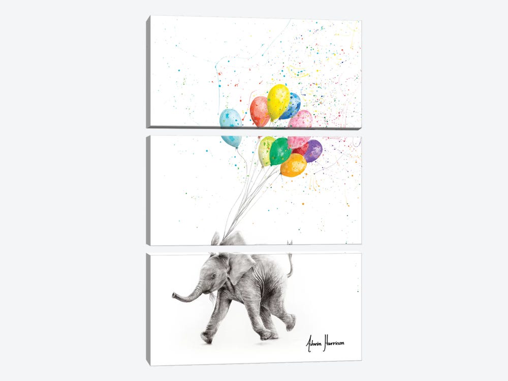 The Elephant And The Balloons by Ashvin Harrison 3-piece Canvas Print