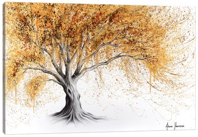 Golden Glow Tree Canvas Art Print - Black, White & Gold Art