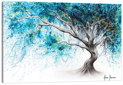 Blue Crystal Dream Tree Canvas Art Print - Hyper-Realistic & Detailed Drawings