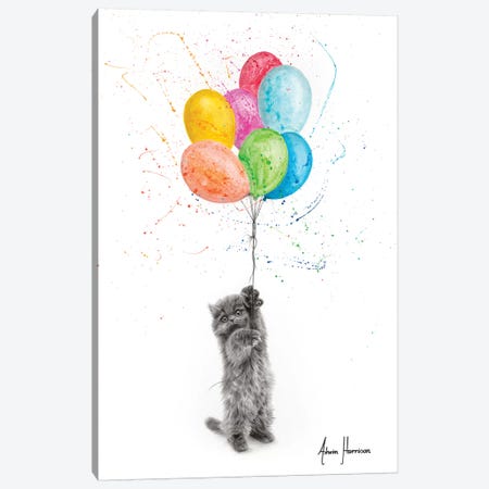 The Naughty Kitten And The Balloons Canvas Print #VIN490} by Ashvin Harrison Canvas Artwork