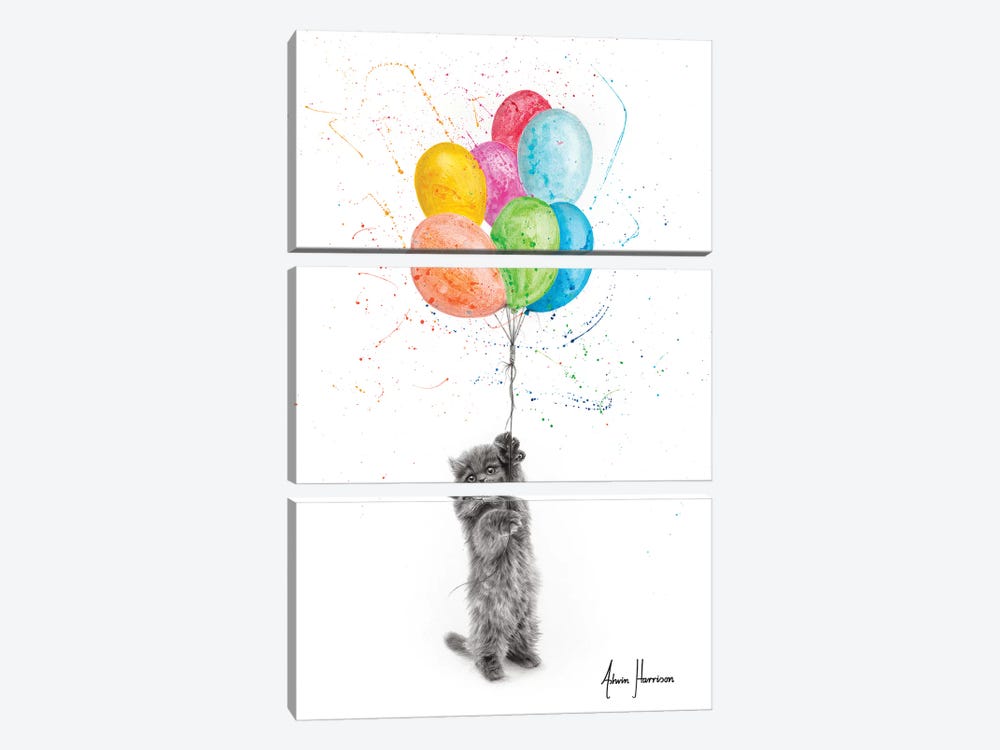 The Naughty Kitten And The Balloons by Ashvin Harrison 3-piece Canvas Wall Art