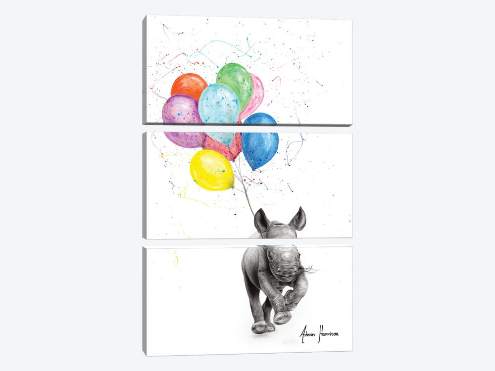 The Rhino And The Balloons by Ashvin Harrison 3-piece Canvas Art