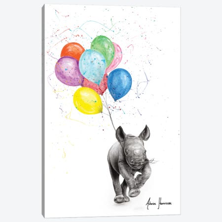 The Rhino And The Balloons Canvas Print #VIN496} by Ashvin Harrison Canvas Art Print