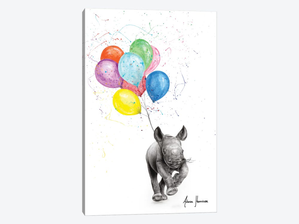 The Rhino And The Balloons by Ashvin Harrison 1-piece Canvas Art