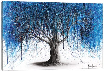 Blue Midnight Tree Canvas Art Print - Hyper-Realistic & Detailed Drawings