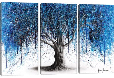 Blue Midnight Tree Canvas Art Print - 3-Piece Fine Art