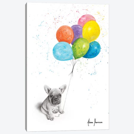 Little Frenchie And The Balloons Canvas Print #VIN537} by Ashvin Harrison Canvas Artwork