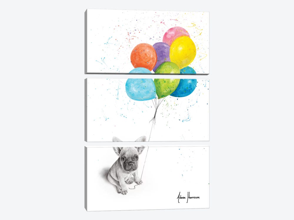 Little Frenchie And The Balloons by Ashvin Harrison 3-piece Canvas Wall Art