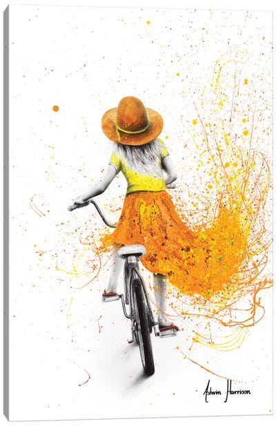 Her First Bicycle Canvas Art Print - Bicycle Art