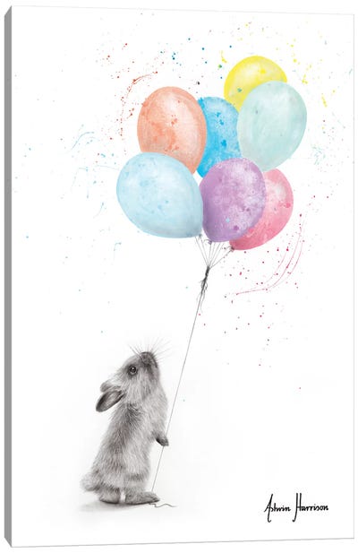 The Bunny And The Balloons Canvas Art Print - Balloons