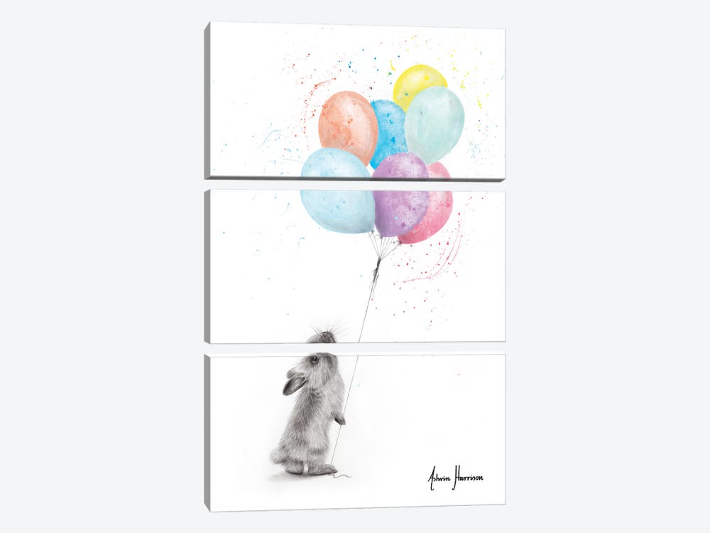 The Bunny And The Balloons by Ashvin Harrison 3-piece Canvas Art