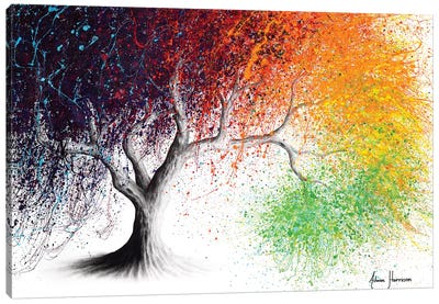 Rainbow Season Tree Canvas Art Print - Large Colorful Accents