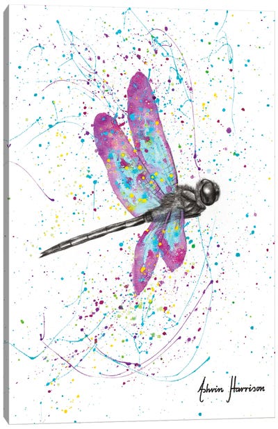 Dancing Dragonfly Canvas Art Print - Hyper-Realistic & Detailed Drawings