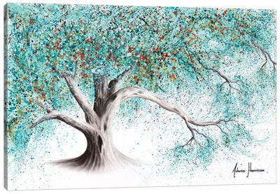 Turquoise Blush Tree Canvas Art Print - Hyper-Realistic & Detailed Drawings