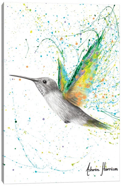 Peach Summer Hummingbird Canvas Art Print - Hyper-Realistic & Detailed Drawings