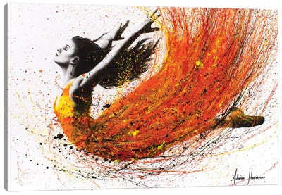 Night Fire Dance Canvas Art Print - Hyper-Realistic & Detailed Drawings
