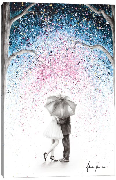 The Midnight Kiss Canvas Art Print - Umbrella Art